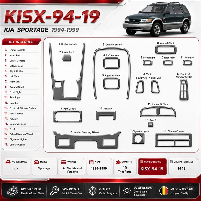 Kia Sportage 1994-1999 3D Cockpit Dekor Interieurleisten Set 19-teilig