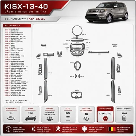 Kia Soul 2013 3D Cockpit Dekor Interieurleisten Set 40-teilig