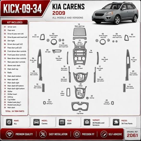 Kia Carens 2009 3D Cockpit Dekor Interieurleisten Set 34-teilig