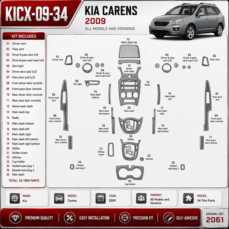 Kia Carens 2009 3D Cockpit Dekor Interieurleisten Set 34-teilig