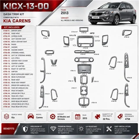 Kia Carens 2013 3D Cockpit Dekor Interieurleisten Set 00-teilig