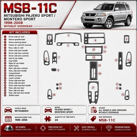 Mitsubishi Pajero Sport/Montero Sport 1998-2008 3D Cockpit Dekor Interieurleisten Set 24-teilig
