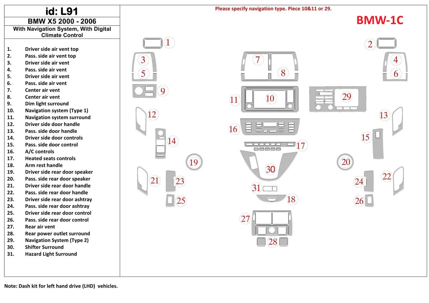 BMW X5 2000-2006 With NAVI system BD innenausstattung armaturendekor cockpit dekor - 1- Cockpit Dekor Innenraum