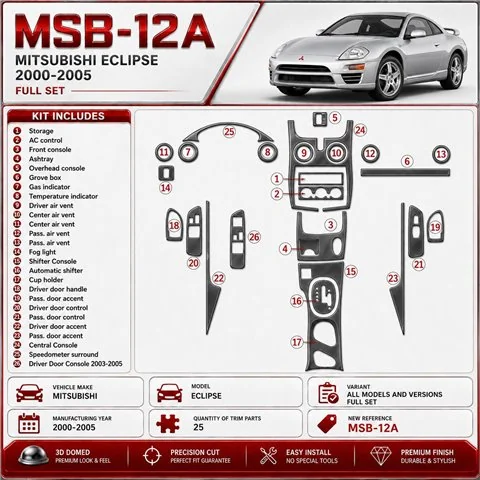 Mitsubishi Eclipse 2000-2005 3D Cockpit Dekor Interieurleisten Set 25-teilig