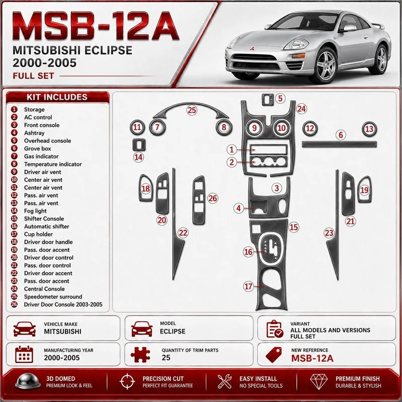 Mitsubishi Eclipse 2000-2005 3D Cockpit Dekor Interieurleisten Set 25-teilig