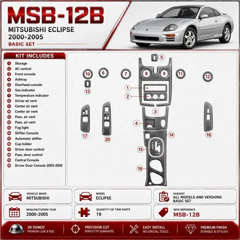 Mitsubishi Eclipse 2000-2005 3D Cockpit Dekor Interieurleisten Set 19-teilig