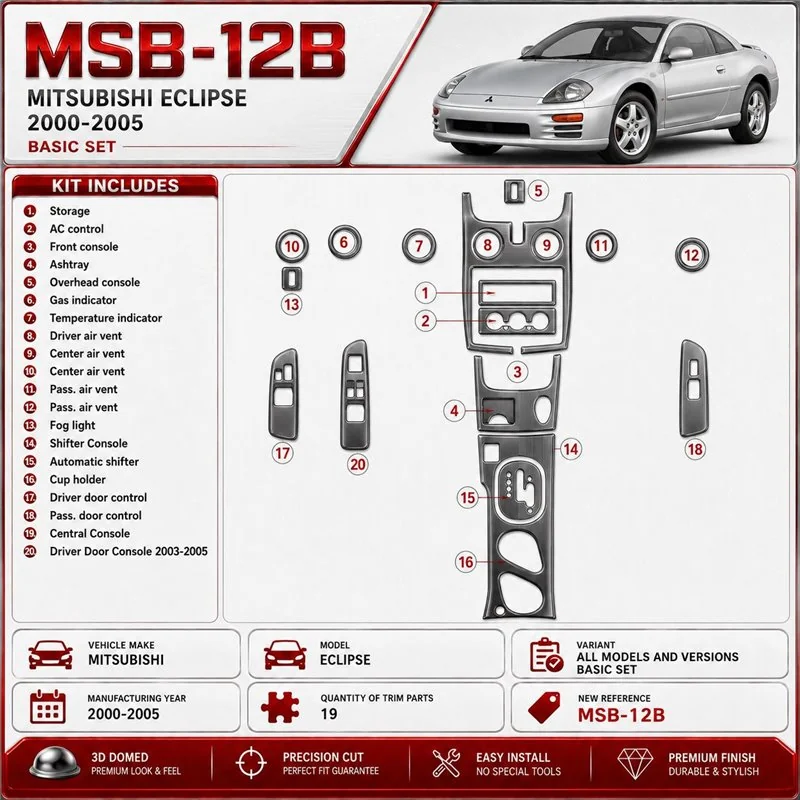 Mitsubishi Eclipse 2000-2005 3D Cockpit Dekor Interieurleisten Set 19-teilig