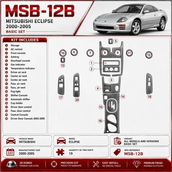 Mitsubishi Eclipse 2000-2005 3D Cockpit Dekor Interieurleisten Set 19-teilig