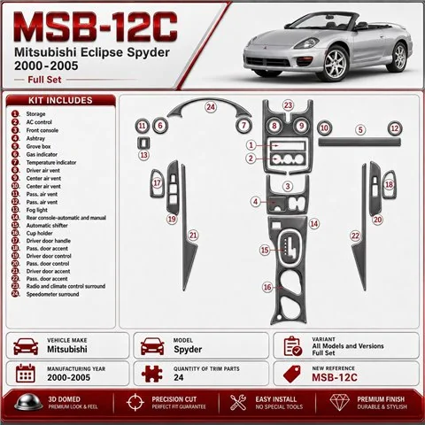 Mitsubishi Spyder 2000-2005 3D Cockpit Dekor Interieurleisten Set 24-teilig