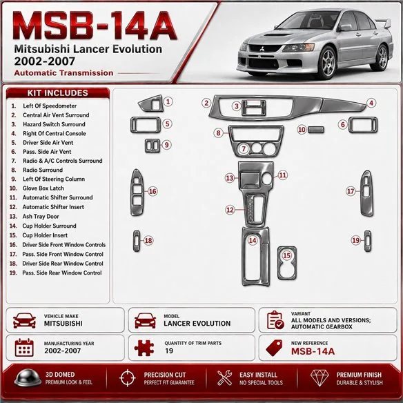 Mitsubishi Lancer Evolution 2002-2007 3D Cockpit Dekor Interieurleisten Set As shown in product diagram-teilig