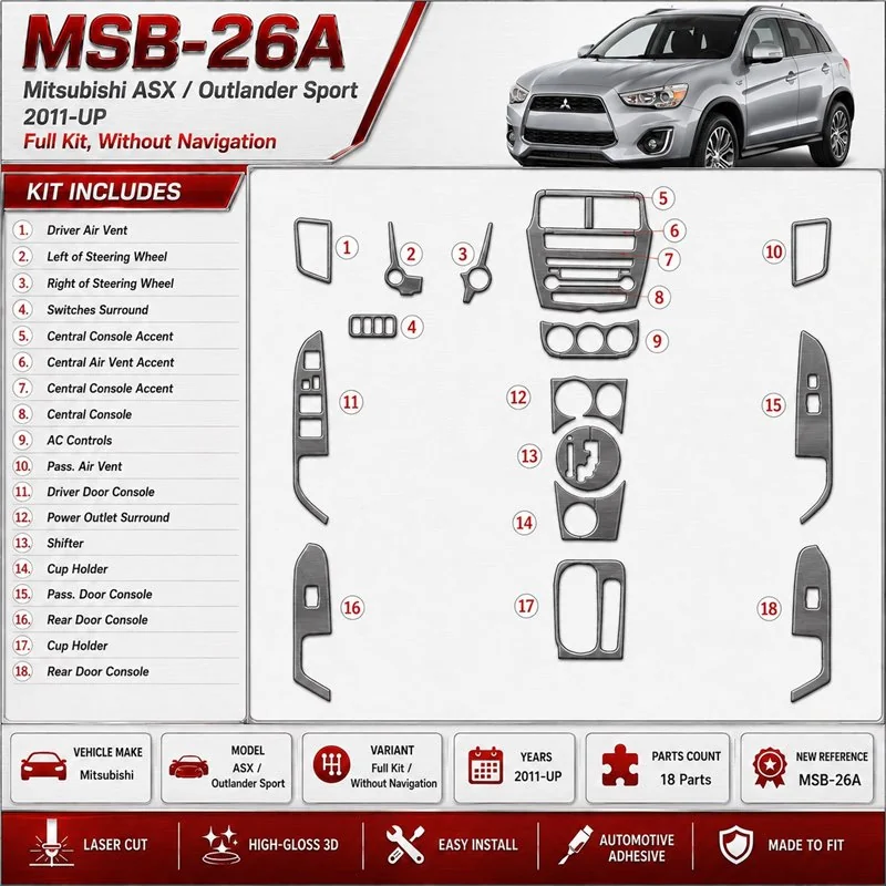 Mitsubishi Outlander ASX/Sport 2011-heute 3D Cockpit Dekor Interieurleisten Set Full Set / as shown in product diagram-teilig