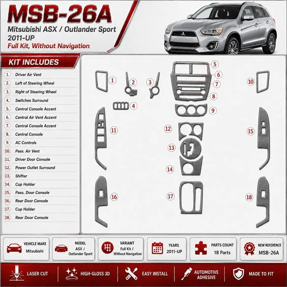 Mitsubishi Outlander ASX/Sport 2011-heute 3D Cockpit Dekor Interieurleisten Set Full Set / as shown in product diagram-teilig