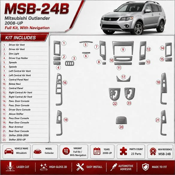 Mitsubishi Outlander 2008-heute 3D Cockpit Dekor Interieurleisten Set Full Set / as shown in product diagram-teilig