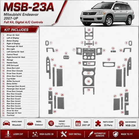 Mitsubishi Endeavor 2007-heute 3D Cockpit Dekor Interieurleisten Set Full Set / as shown in product diagram-teilig