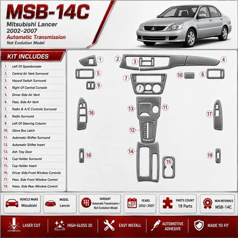 Mitsubishi Lancer 2002-2007 3D Cockpit Dekor Interieurleisten Set As shown in product diagram-teilig