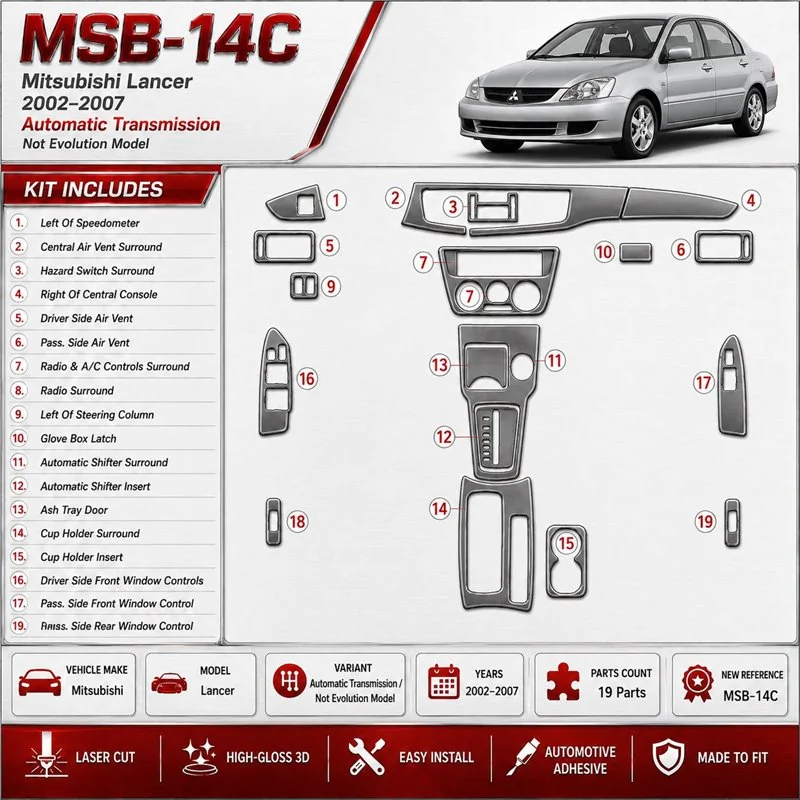 Mitsubishi Lancer 2002-2007 3D Cockpit Dekor Interieurleisten Set As shown in product diagram-teilig