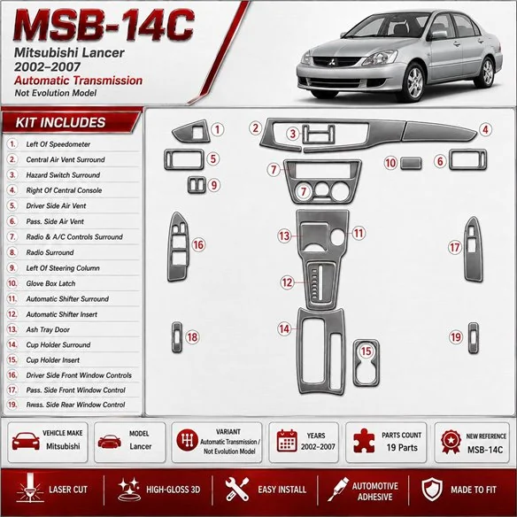 Mitsubishi Lancer 2002-2007 3D Cockpit Dekor Interieurleisten Set As shown in product diagram-teilig