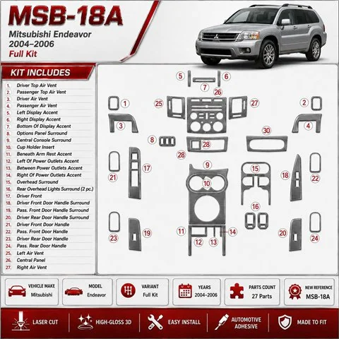 Mitsubishi Endeavor 2004-2006 3D Cockpit Dekor Interieurleisten Set Full Set / as shown in product diagram-teilig