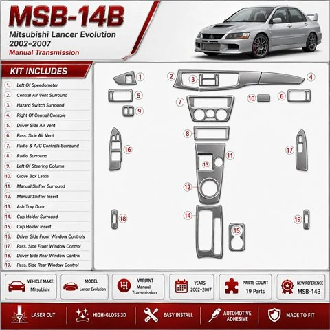 Mitsubishi Lancer Evolution 2002-2007 3D Cockpit Dekor Interieurleisten Set As shown in product diagram-teilig