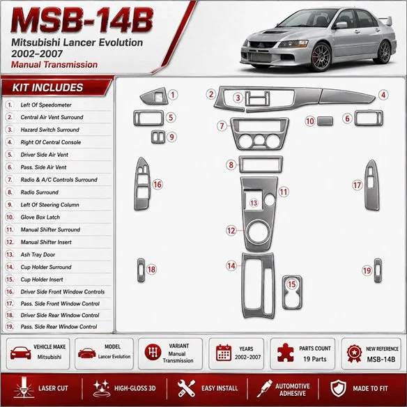 Mitsubishi Lancer Evolution 2002-2007 3D Cockpit Dekor Interieurleisten Set As shown in product diagram-teilig