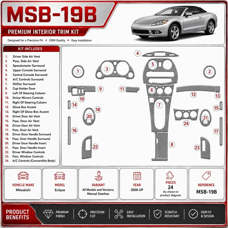 Mitsubishi Eclipse 2006-heute 3D Cockpit Dekor Interieurleisten Set As shown in product diagram-teilig
