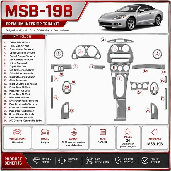 Mitsubishi Eclipse 2006-heute 3D Cockpit Dekor Interieurleisten Set As shown in product diagram-teilig