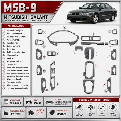 Mitsubishi Galant 1999-2003 3D Cockpit Dekor Interieurleisten Set 9-teilig