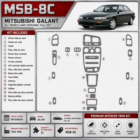 Mitsubishi Galant 1994-1998 3D Cockpit Dekor Interieurleisten Set 13-teilig