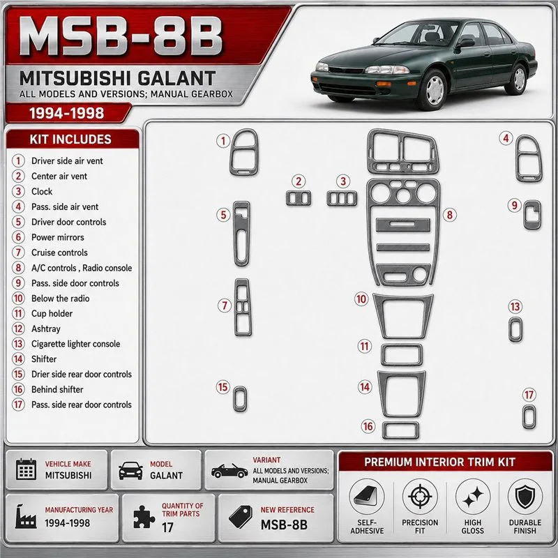 Mitsubishi Galant 1994-1998 3D Cockpit Dekor Interieurleisten Set 17-teilig