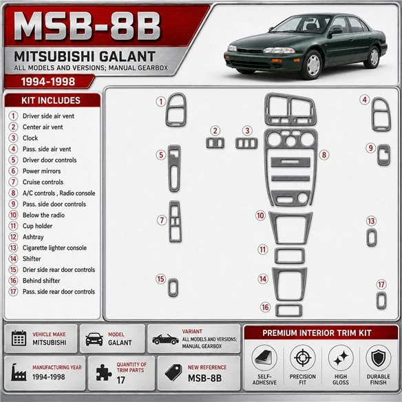 Mitsubishi Galant 1994-1998 3D Cockpit Dekor Interieurleisten Set 17-teilig