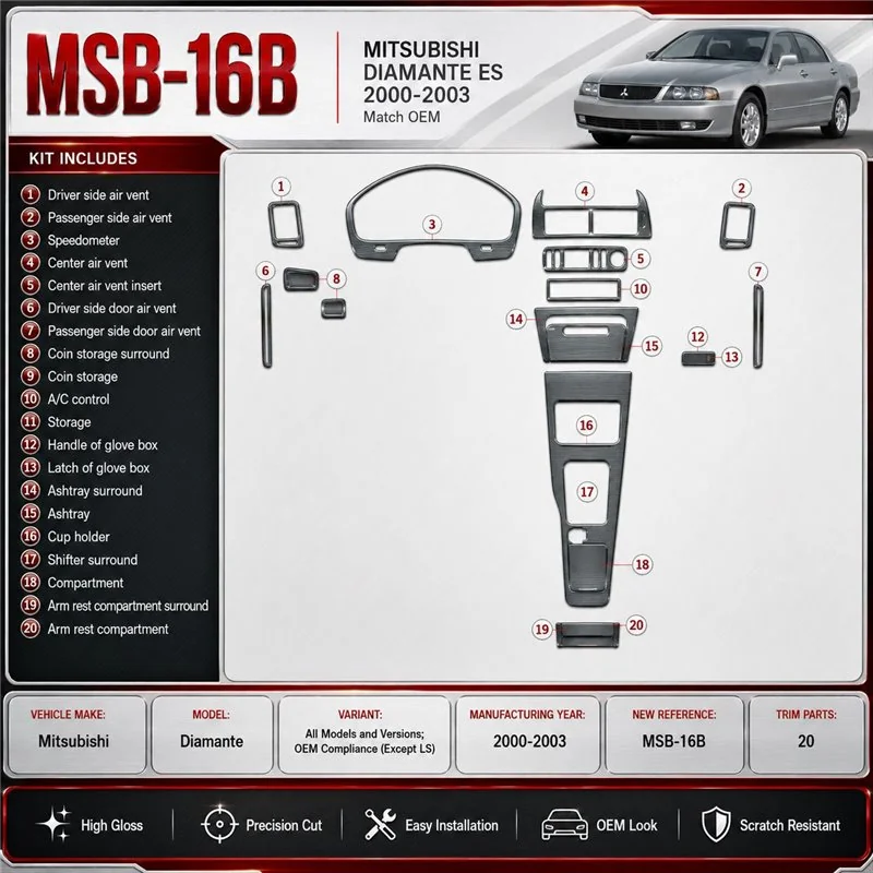 Mitsubishi Diamante 2000-2003 3D Cockpit Dekor Interieurleisten Set As shown in product diagram-teilig
