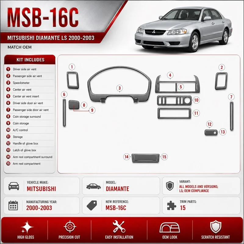 Mitsubishi Diamante 2000-2003 3D Cockpit Dekor Interieurleisten Set As shown in product diagram-teilig