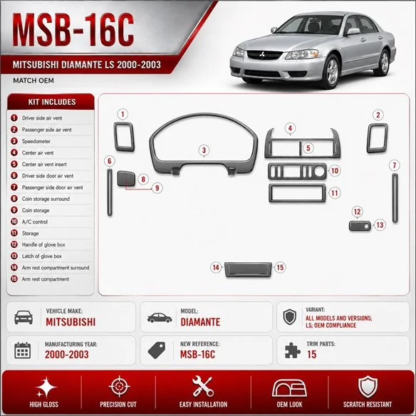 Mitsubishi Diamante 2000-2003 3D Cockpit Dekor Interieurleisten Set As shown in product diagram-teilig