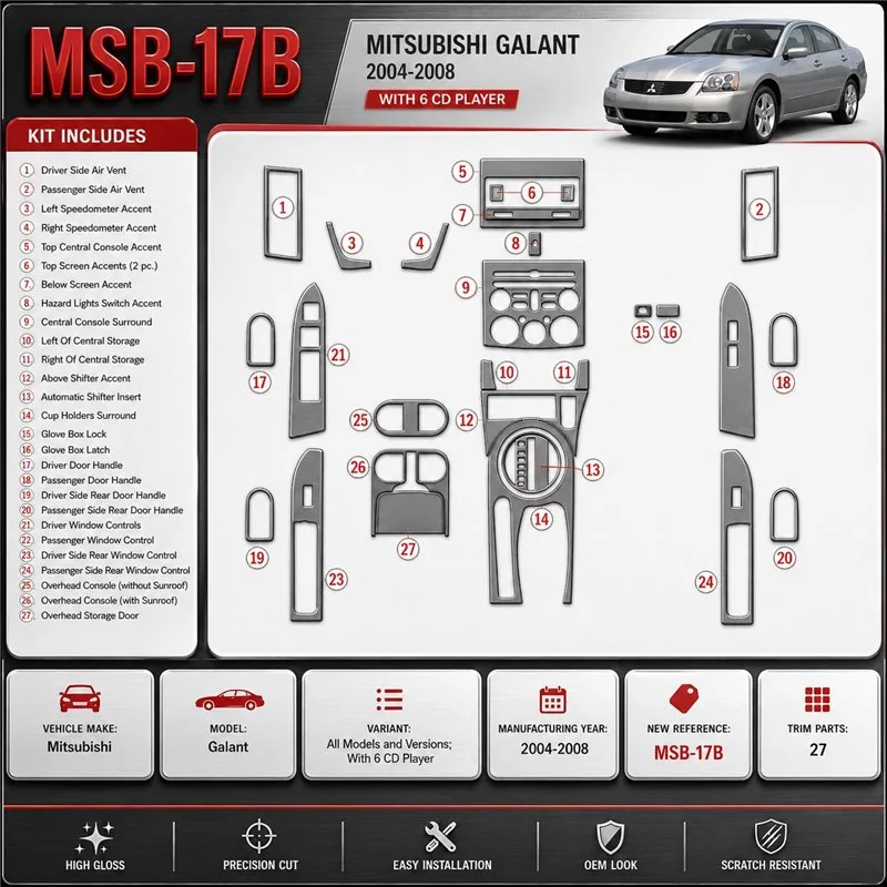 Mitsubishi Galant 2004-2008 3D Cockpit Dekor Interieurleisten Set As shown in product diagram-teilig