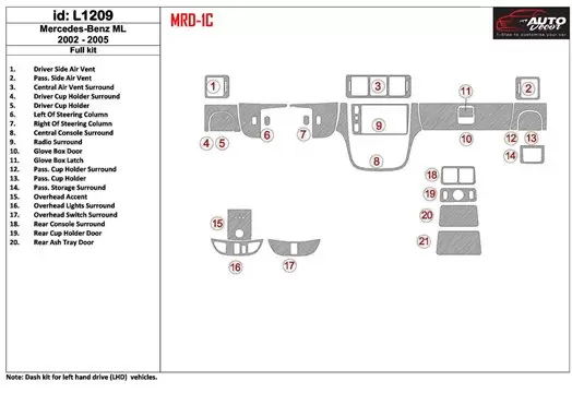 Mercedes Benz M Class 2002-2005 Voll Satz, ML55 BD innenausstattung armaturendekor cockpit dekor - 1- Cockpit Dekor Innenraum Mercedes Benz M Class 2002-2005 Voll Satz, ML55 BD innenausstattung armaturendekor cockpit dekor - 1- Cockpit Dekor Innenraum