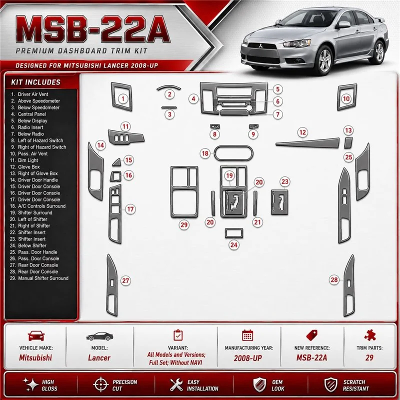 Mitsubishi Lancer 2008-heute 3D Cockpit Dekor Interieurleisten Set Full Set / as shown in product diagram-teilig