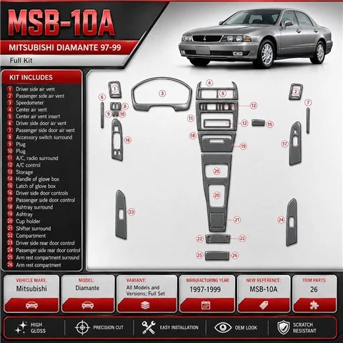 Mitsubishi Diamante 1997-1999 3D Cockpit Dekor Interieurleisten Set 26-teilig