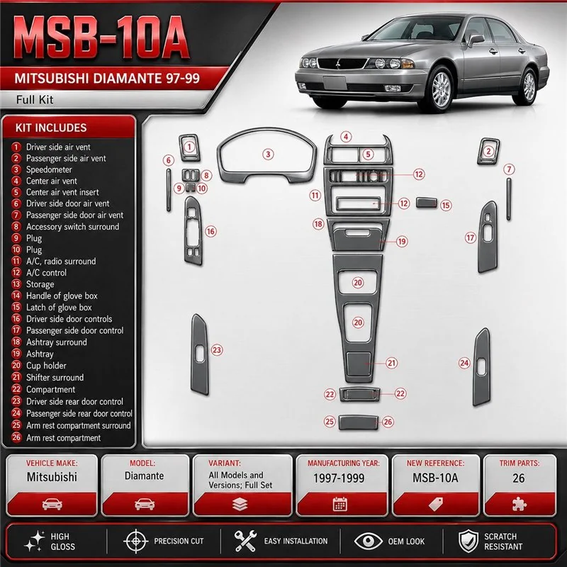 Mitsubishi Diamante 1997-1999 3D Cockpit Dekor Interieurleisten Set 26-teilig