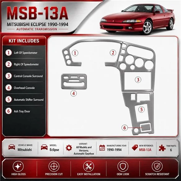 Mitsubishi Eclipse 1990-1994 3D Cockpit Dekor Interieurleisten Set As shown in product diagram-teilig