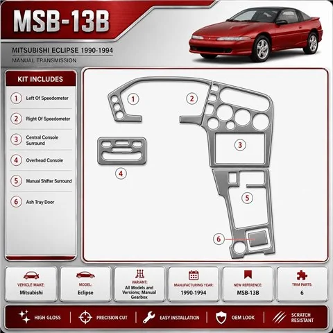Mitsubishi Eclipse 1990-1994 3D Cockpit Dekor Interieurleisten Set As shown in product diagram-teilig