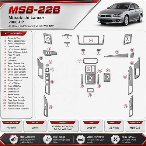 Mitsubishi Lancer 2008-heute 3D Cockpit Dekor Interieurleisten Set Full Set / as shown in product diagram-teilig