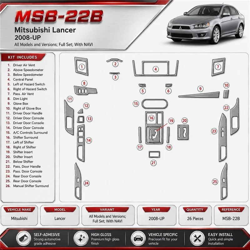 Mitsubishi Lancer 2008-heute 3D Cockpit Dekor Interieurleisten Set Full Set / as shown in product diagram-teilig