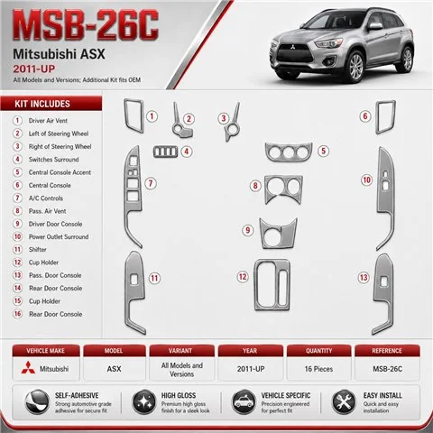 Mitsubishi ASX 2011-heute 3D Cockpit Dekor Interieurleisten Set Additional Kit / as shown in product diagram-teilig