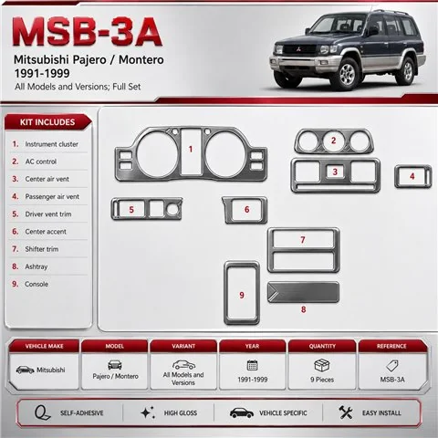 Mitsubishi Pajero/Montero 1991-1999 3D Cockpit Dekor Interieurleisten Set 9-teilig