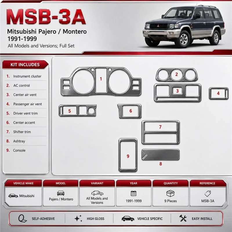 Mitsubishi Pajero/Montero 1991-1999 3D Cockpit Dekor Interieurleisten Set 9-teilig