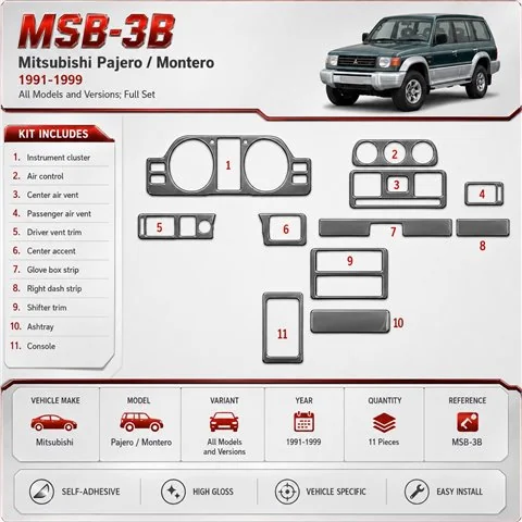 Mitsubishi Pajero/Montero 1991-1999 3D Cockpit Dekor Interieurleisten Set 11-teilig