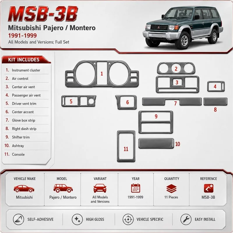 Mitsubishi Pajero/Montero 1991-1999 3D Cockpit Dekor Interieurleisten Set 11-teilig
