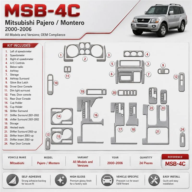 Mitsubishi Pajero/Montero 2000-2006 3D Cockpit Dekor Interieurleisten Set As shown in product diagram-teilig