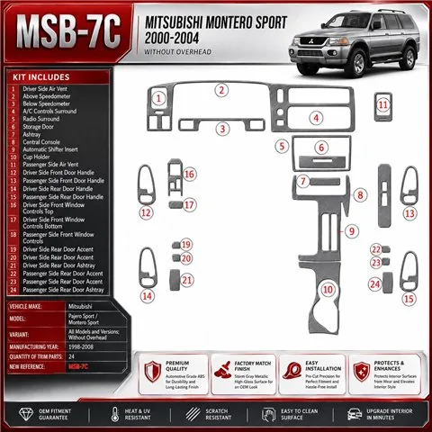 Mitsubishi Pajero Sport/Montero Sport 1998-2008 3D Cockpit Dekor Interieurleisten Set 24-teilig