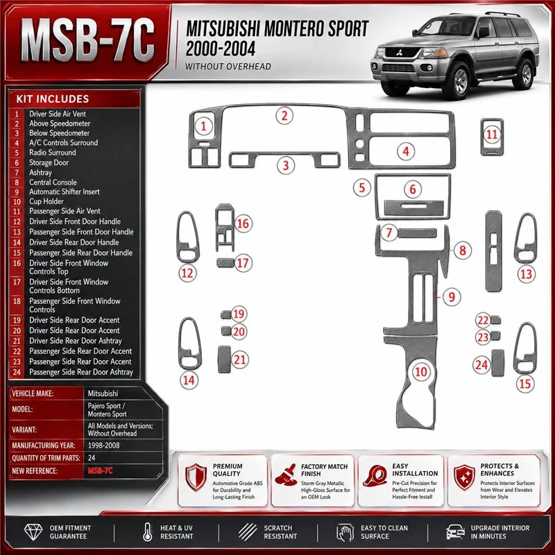 Mitsubishi Pajero Sport/Montero Sport 1998-2008 3D Cockpit Dekor Interieurleisten Set 24-teilig